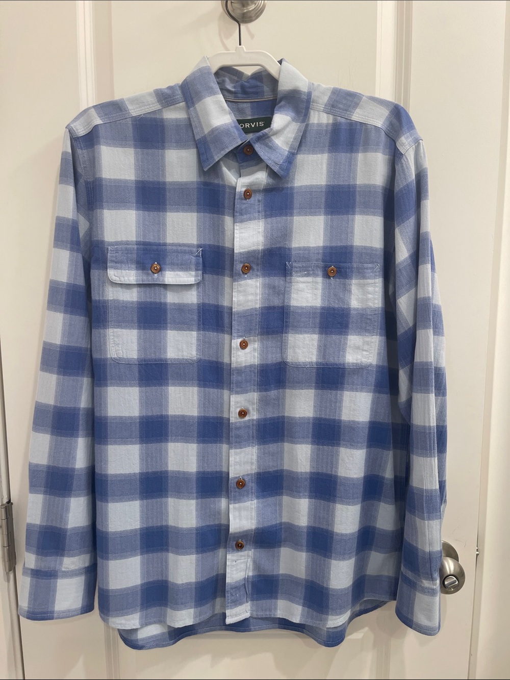 Orvis Light and Medium Blue Plaid Button-Down Shirt